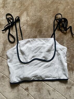 vestique Natural Cropped Smocked Tank with Tie Straps NWT